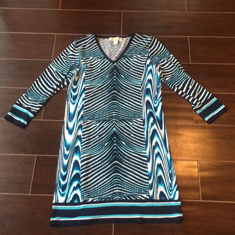 MichaelKors ComplexPrint 3/4Sleeve Flare Dress